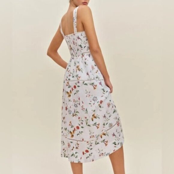NEW Reformation Everett Linen Midi Dress Corsini White Multi Floral | US 6 UK 10 - Picture 3 of 16